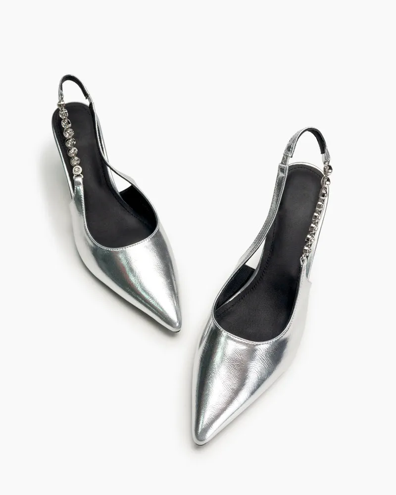 Pointed Toe Rhinestone Stiletto High Heel Sandals