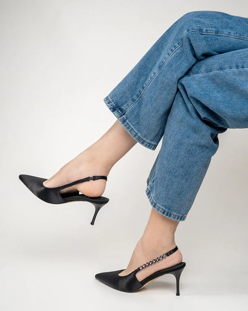 Pointed Toe Rhinestone Stiletto High Heel Sandals