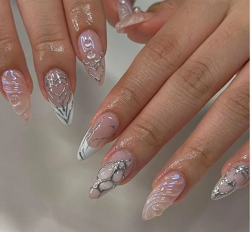 Punk Cool Metalic Gel Press On Stiletto Nails