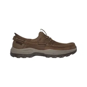 SKECHERS SHORE THING MOC TOE LEATHER BUNGEE SLIP IN BROWN - MENS