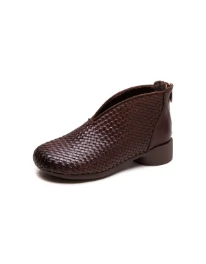 Spring Soft Soles Leather Woven Retro Flat Shoes