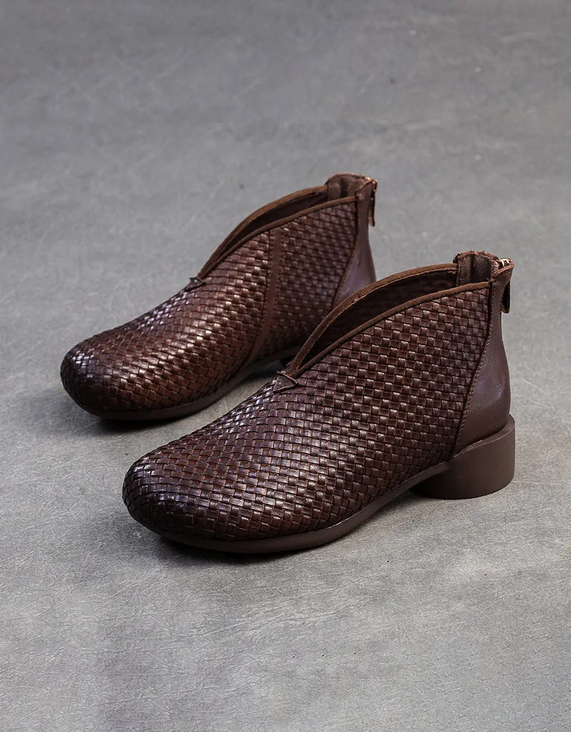 Spring Soft Soles Leather Woven Retro Flat Shoes