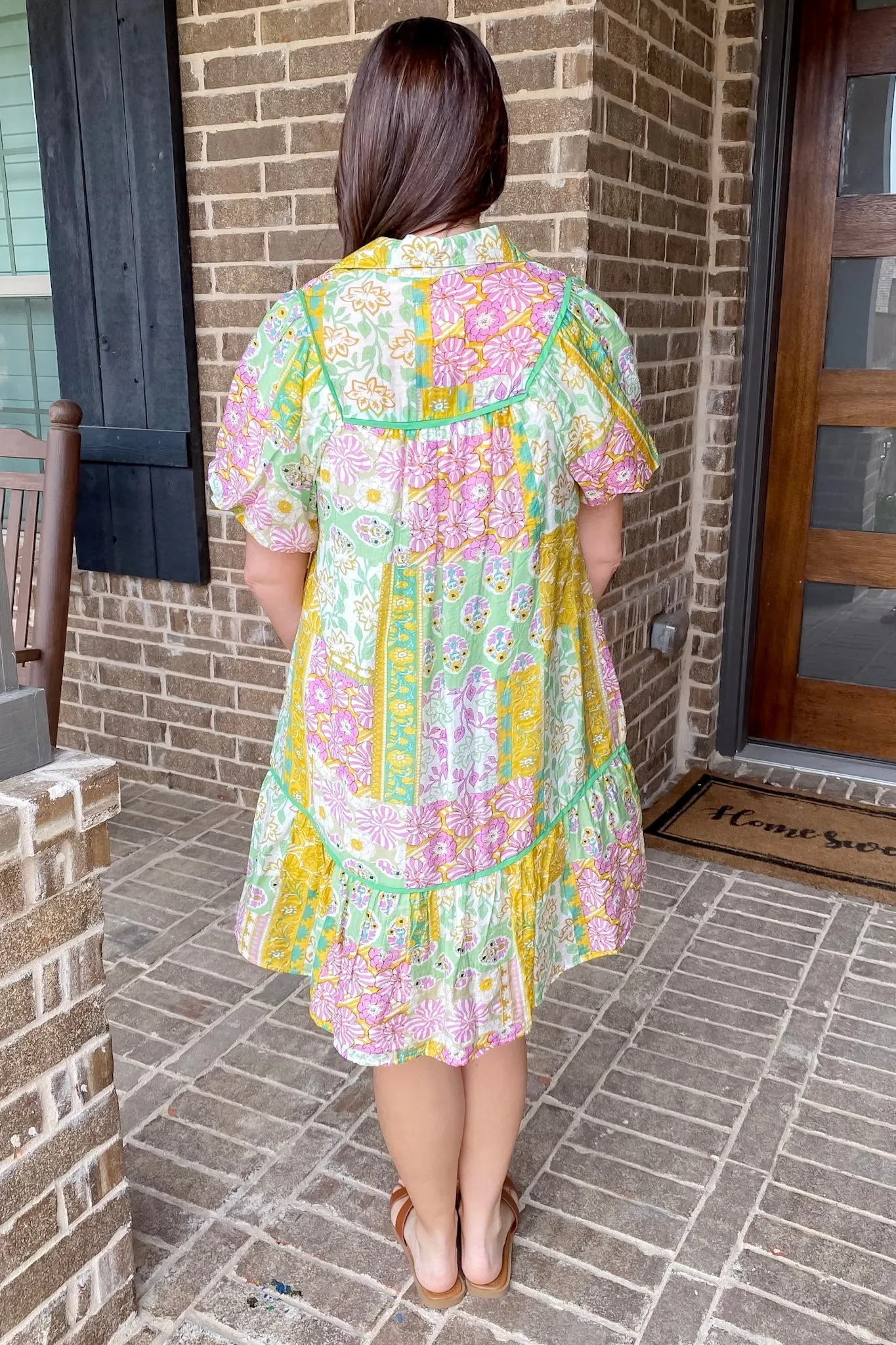 Sunset Fling Boho Green Print Dress