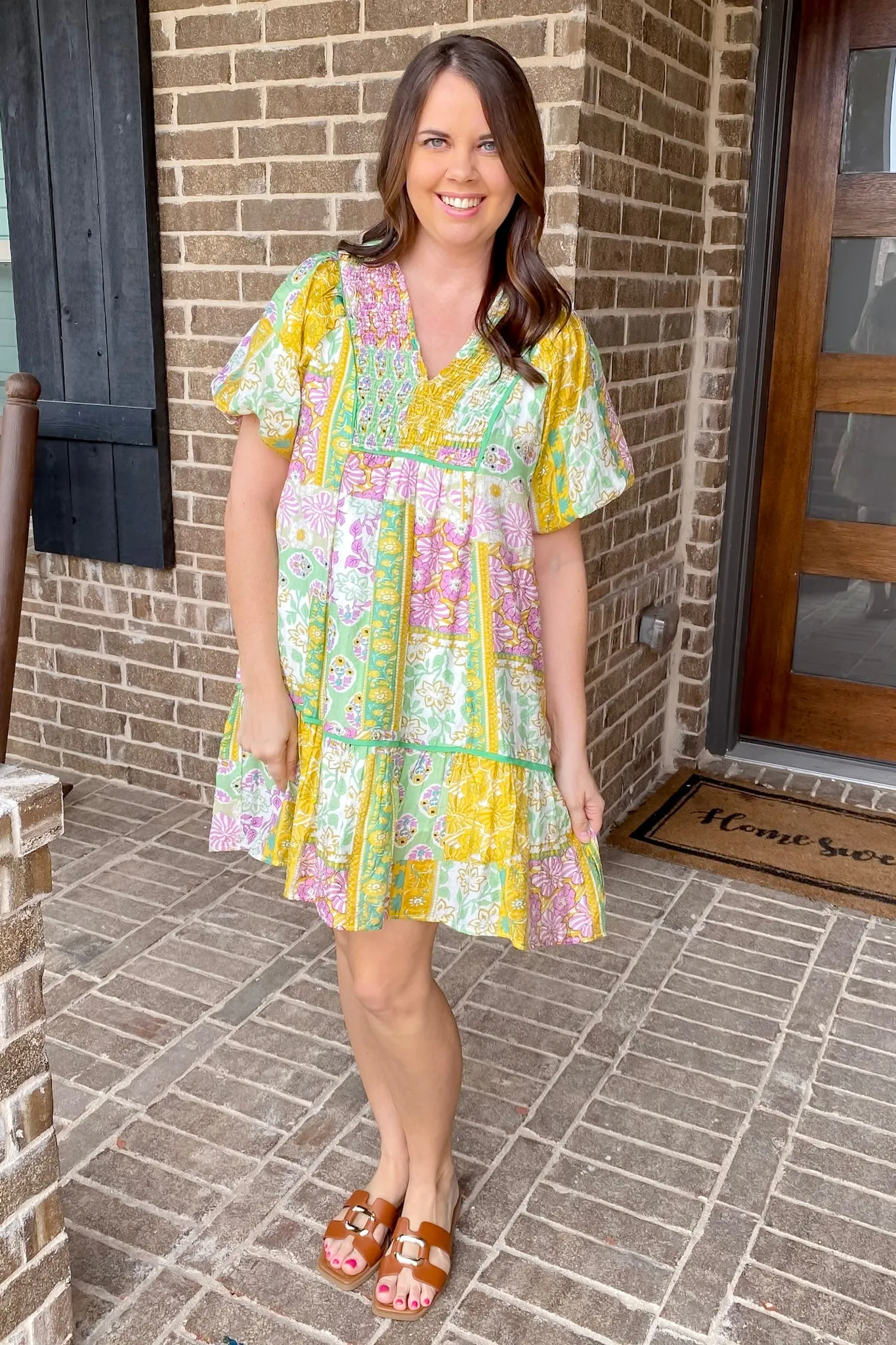 Sunset Fling Boho Green Print Dress