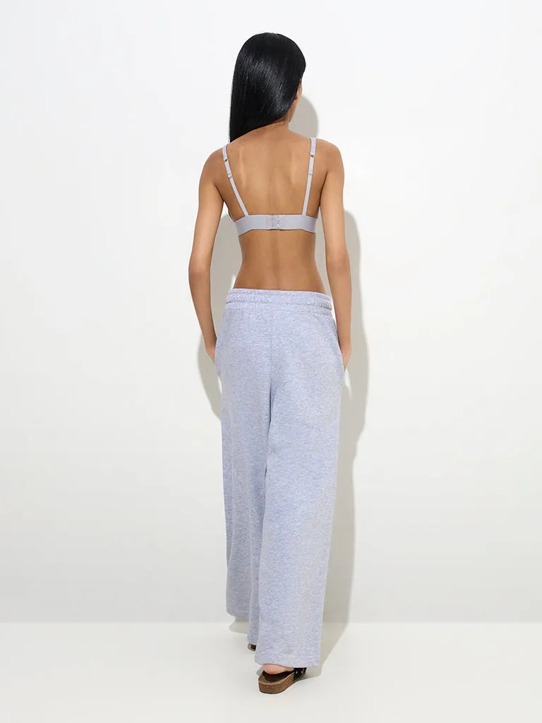Superstar Grey Ribbed Padded Cotton-Blend Bra