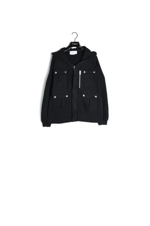 Sweat noir zippé à capuche et poches