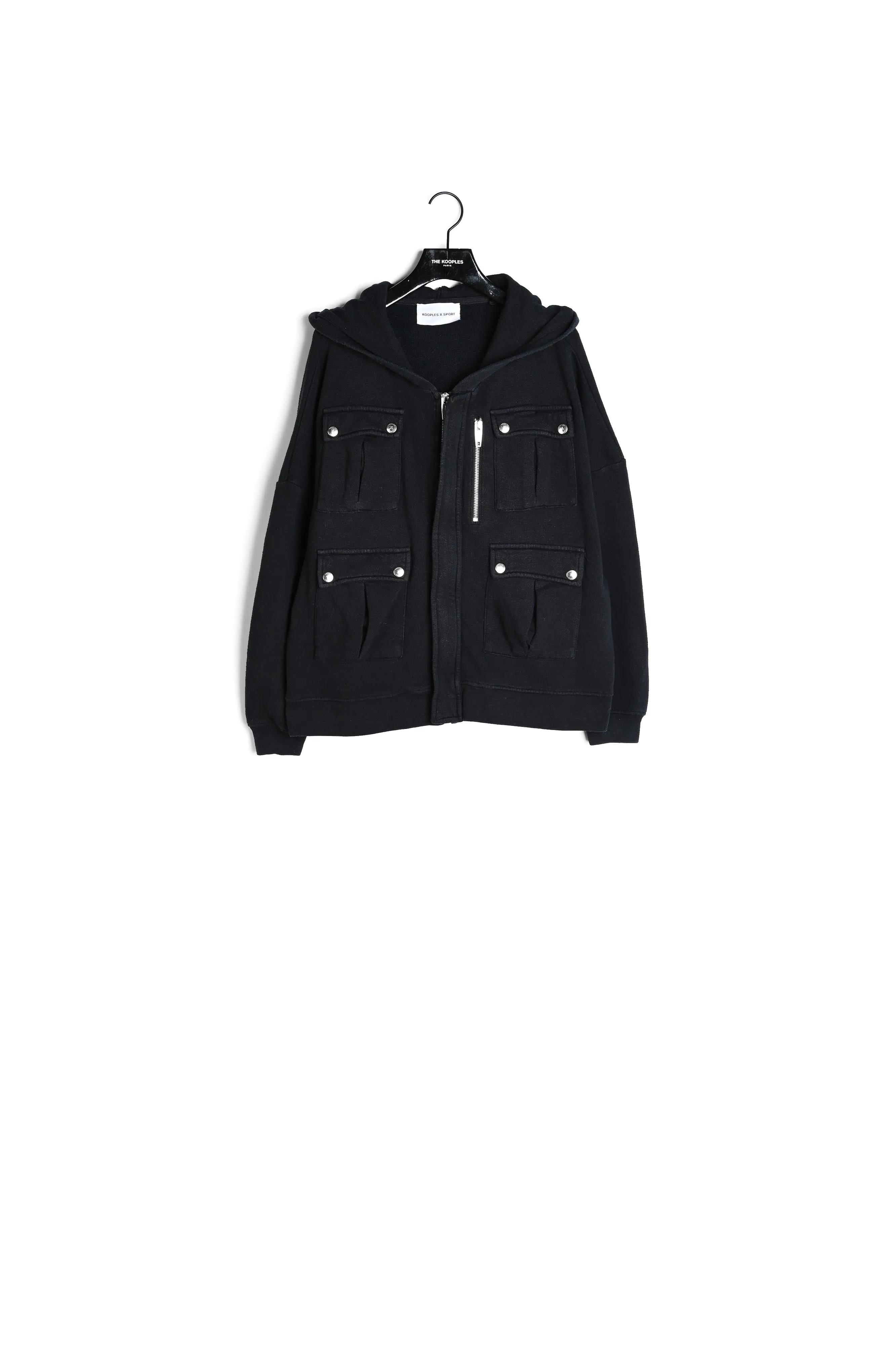 Sweat noir zippé à capuche et poches