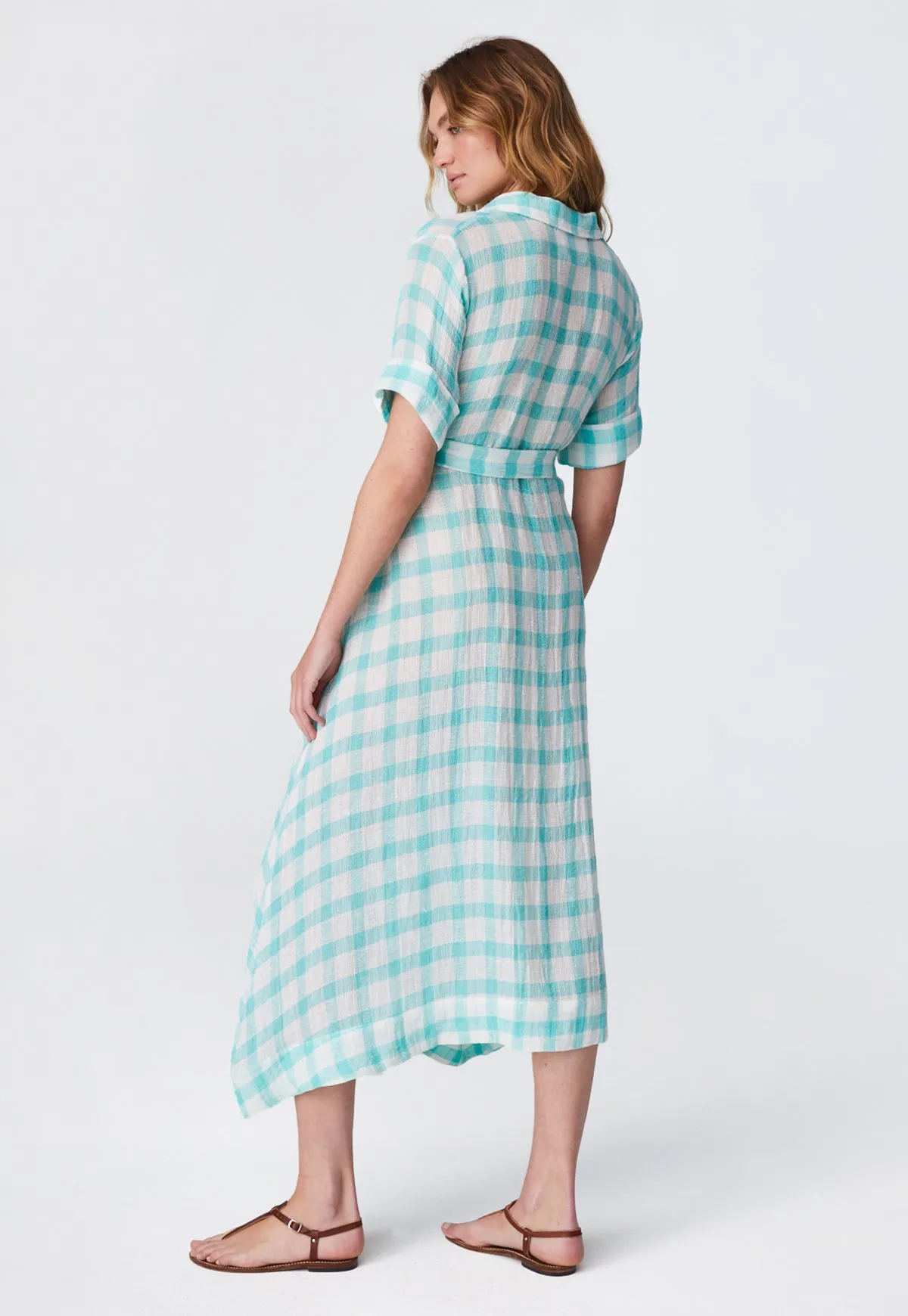 THE CLASSIC SHIRT DRESS in SEAFOAM GINGHAM CHIOS GAUZE
