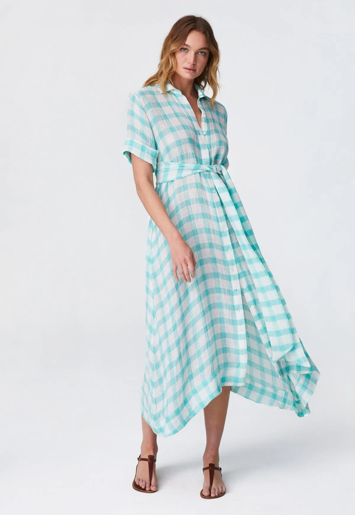 THE CLASSIC SHIRT DRESS in SEAFOAM GINGHAM CHIOS GAUZE