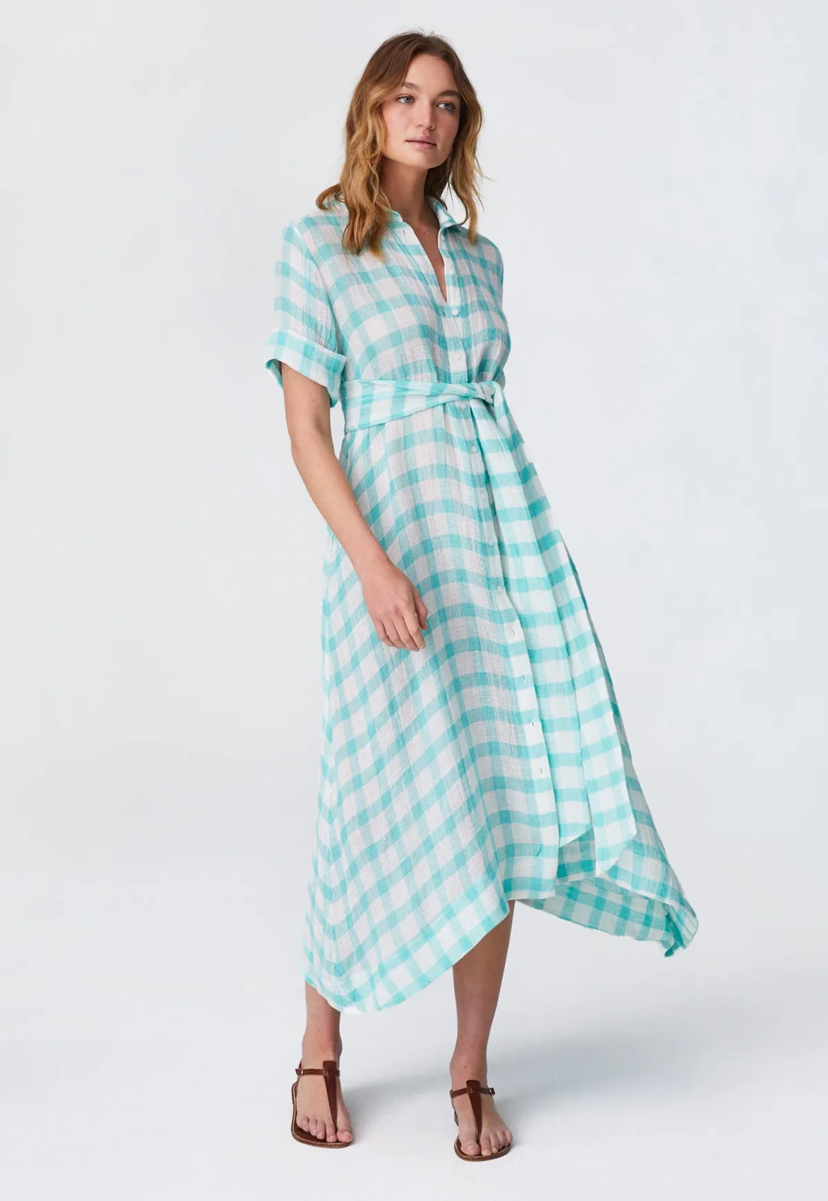 THE CLASSIC SHIRT DRESS in SEAFOAM GINGHAM CHIOS GAUZE