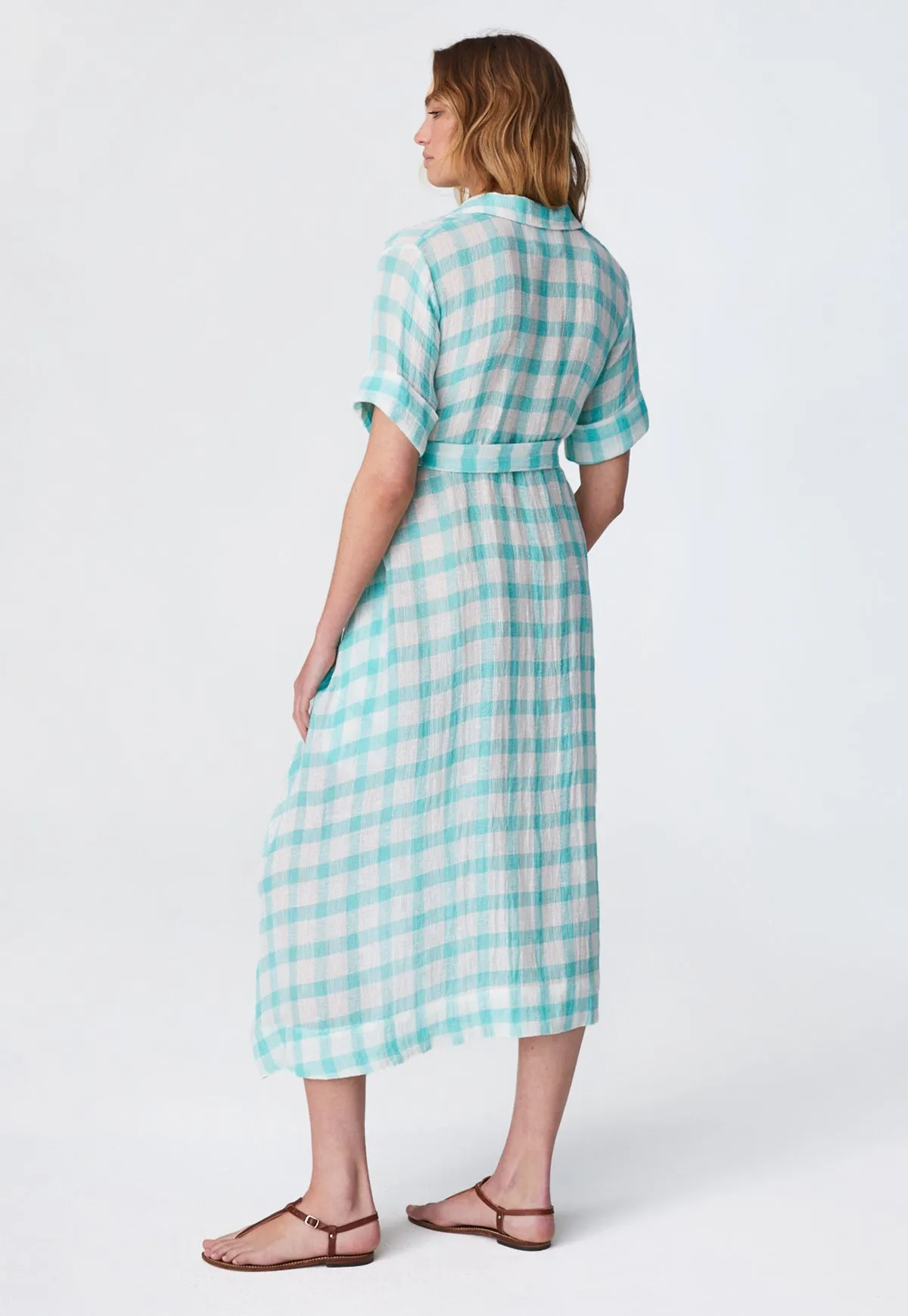 THE CLASSIC SHIRT DRESS in SEAFOAM GINGHAM CHIOS GAUZE