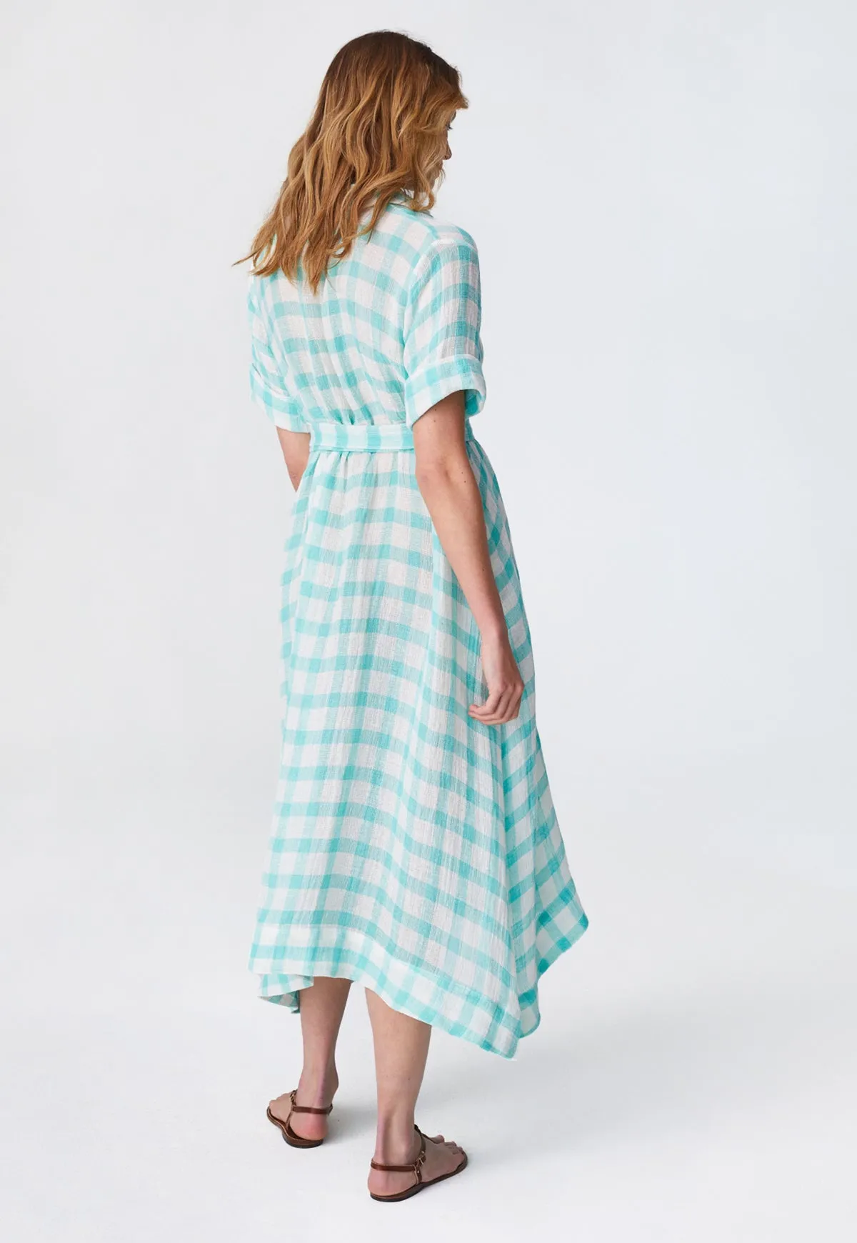 THE CLASSIC SHIRT DRESS in SEAFOAM GINGHAM CHIOS GAUZE