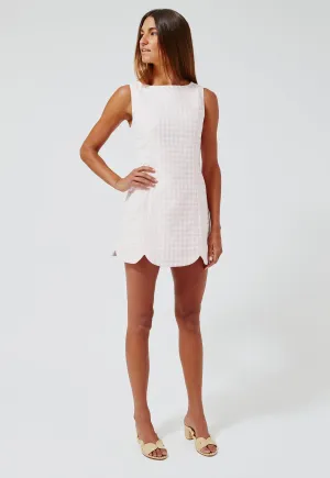 THE SCALLOP MINI DRESS w/shorts in PINK CHECK BOUCLE COTTON
