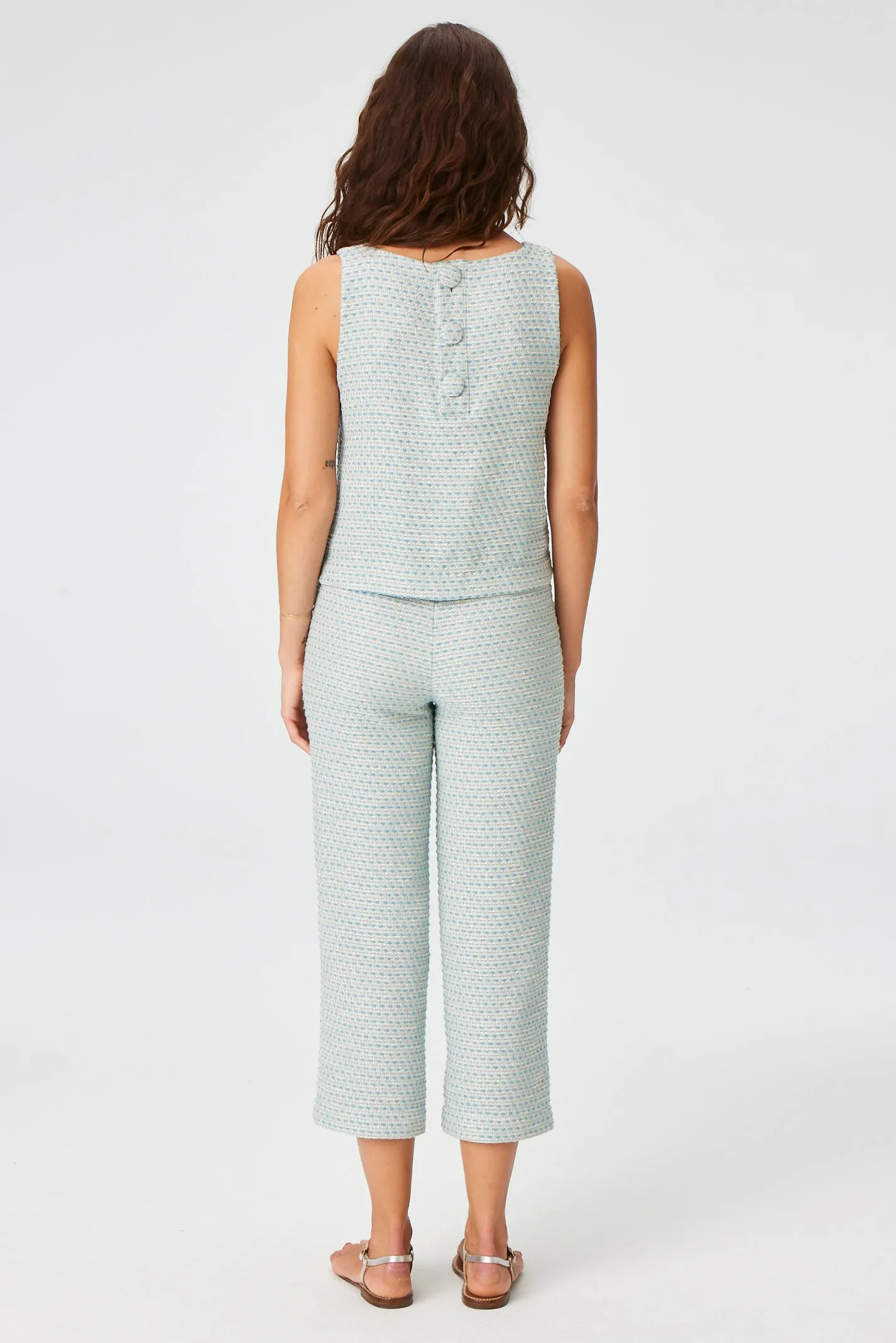 THE STRAIGHT LEG TROUSER in POWDER BLUE METALLIC TWEED