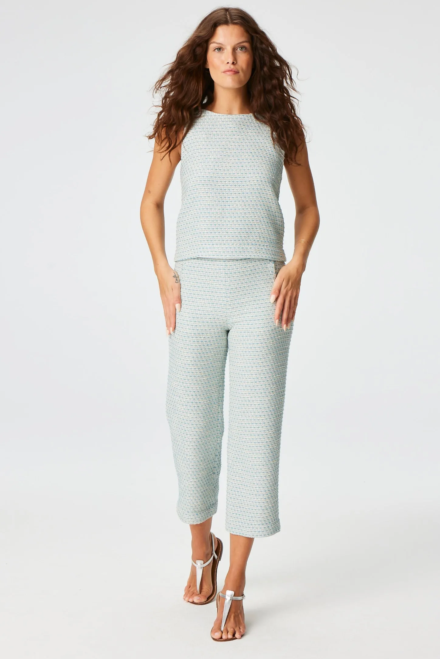 THE STRAIGHT LEG TROUSER in POWDER BLUE METALLIC TWEED