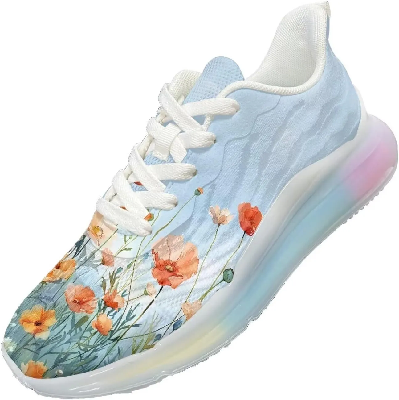Women Air Cushion Running Shoe Flowers Print Sport Shoes Non Slip Breathable Athletic Tennis Fitness Sneaker US6-11
