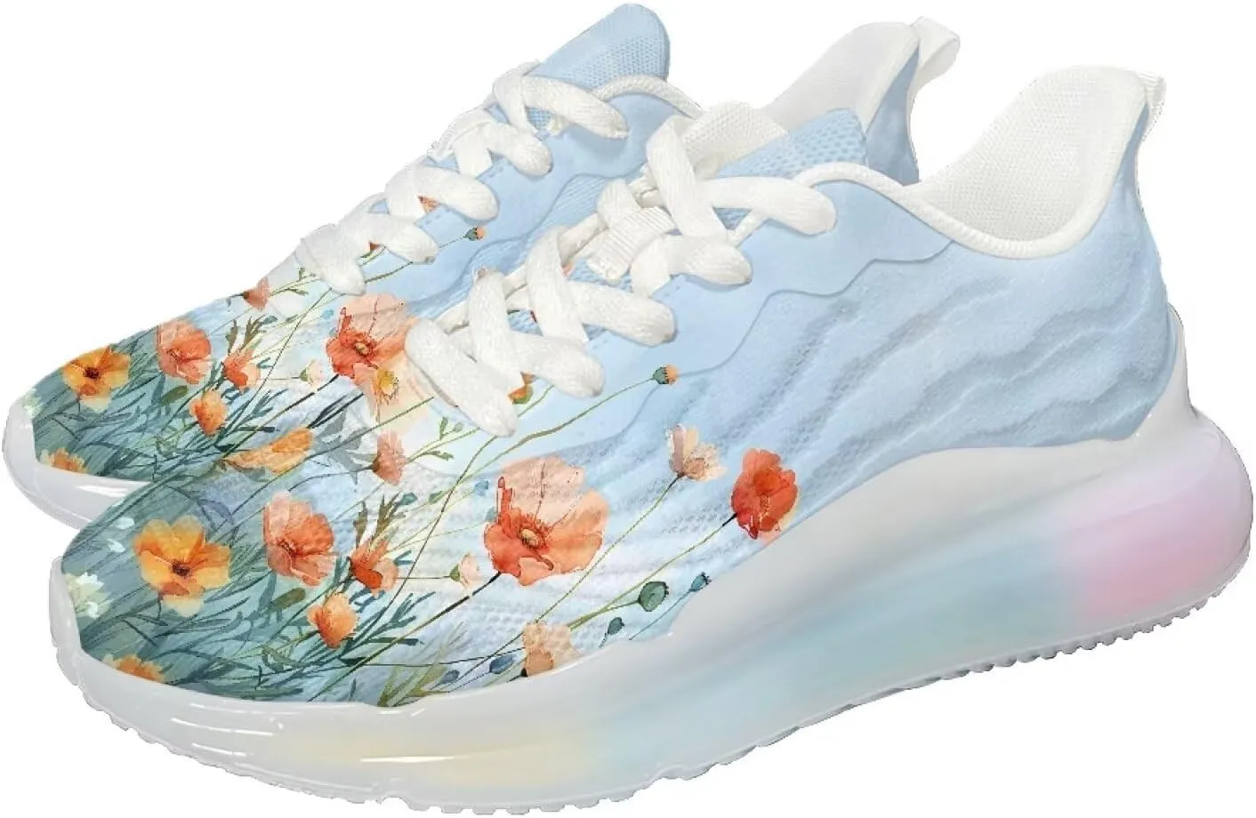 Women Air Cushion Running Shoe Flowers Print Sport Shoes Non Slip Breathable Athletic Tennis Fitness Sneaker US6-11