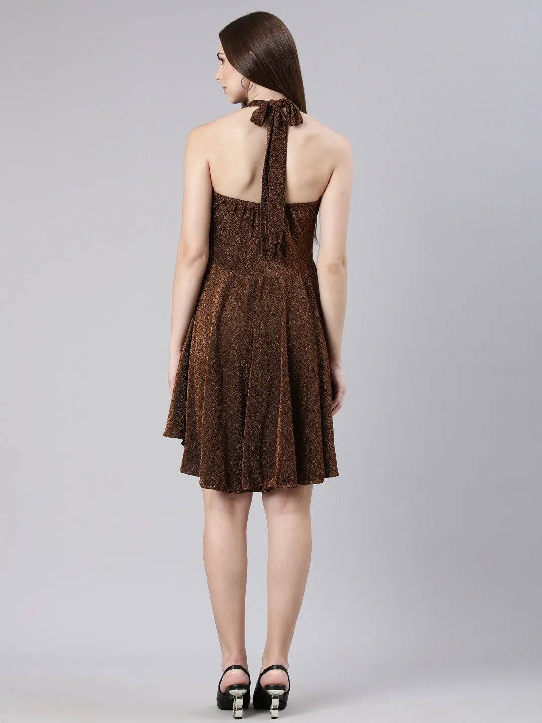 Women Copper Sleeveless Fit & Flare Dress