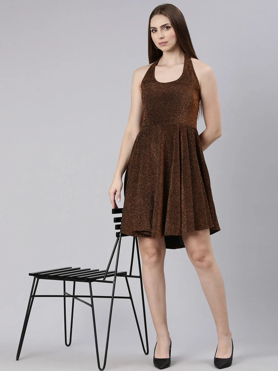 Women Copper Sleeveless Fit & Flare Dress