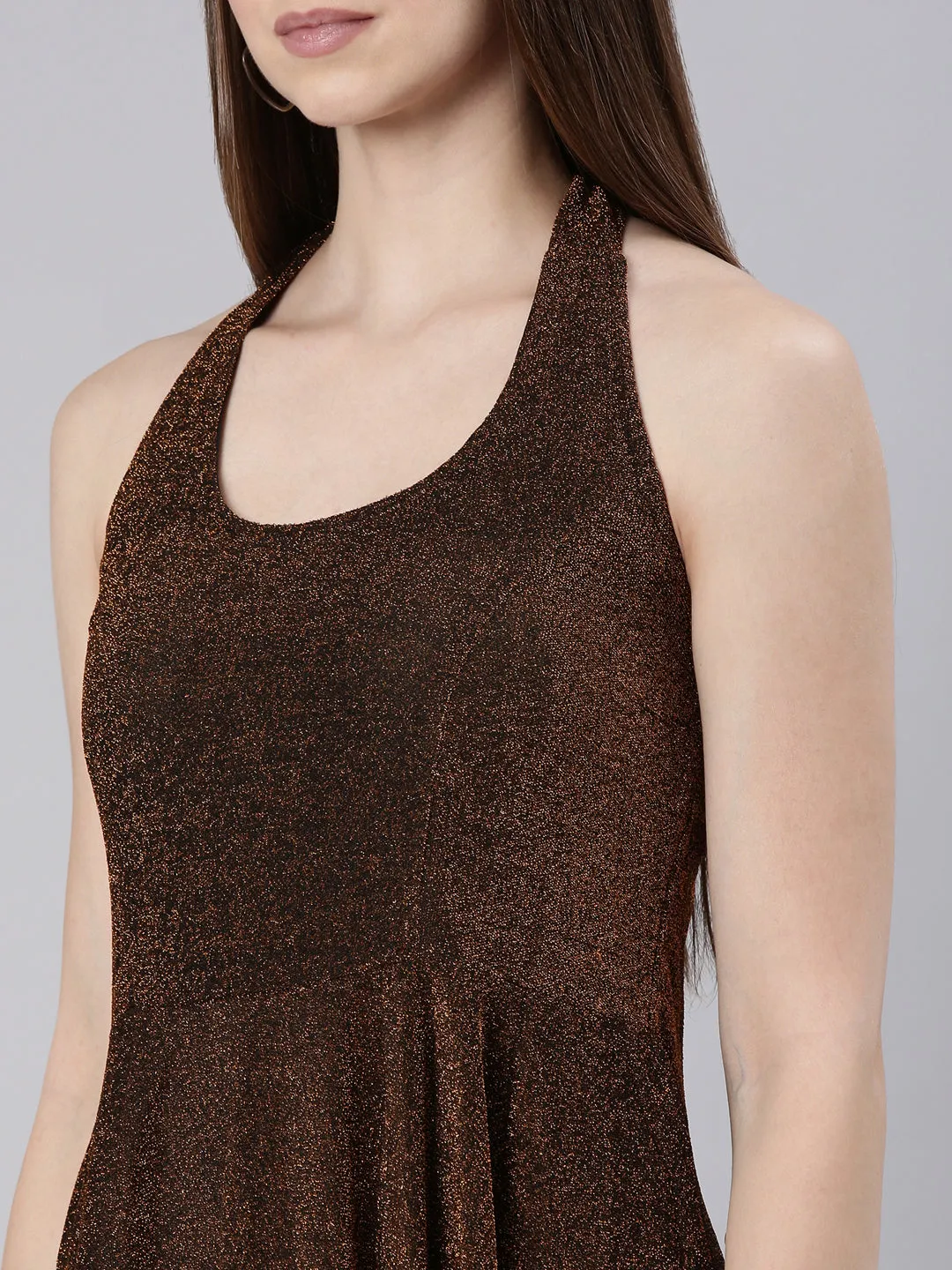 Women Copper Sleeveless Fit & Flare Dress