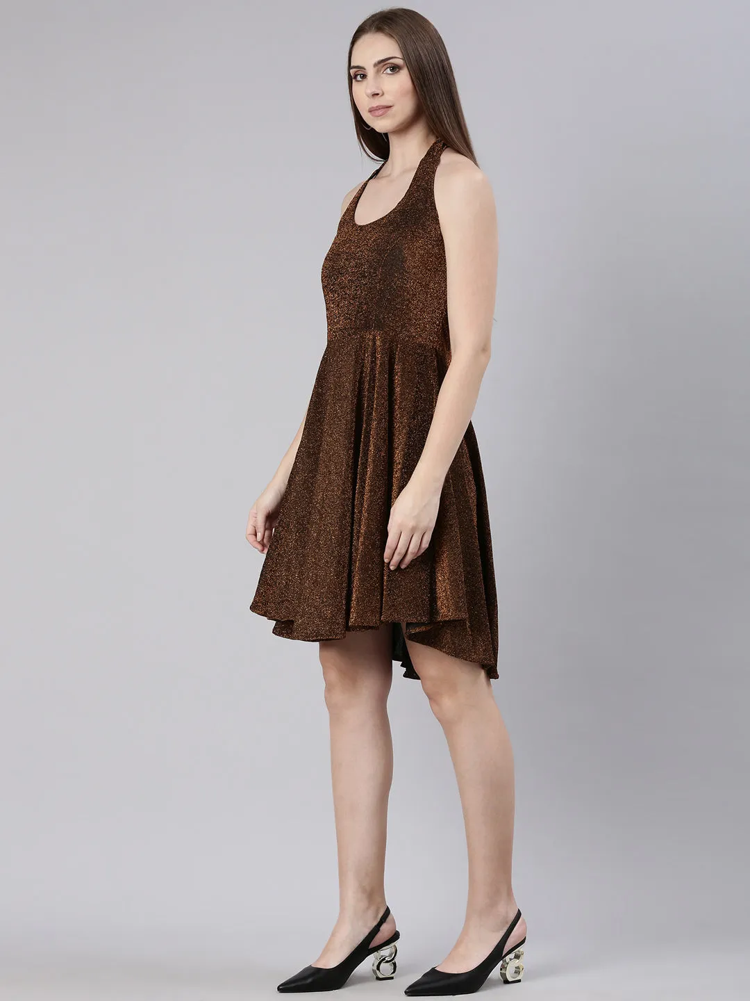 Women Copper Sleeveless Fit & Flare Dress
