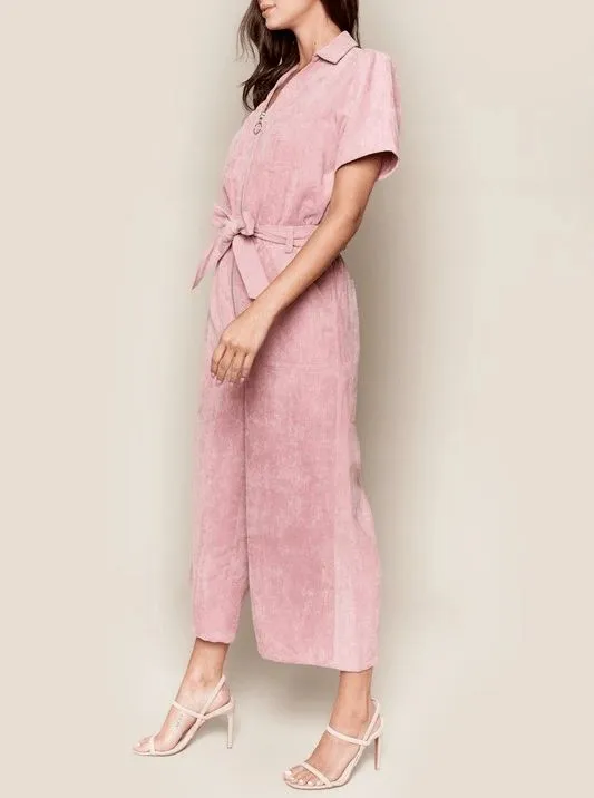 Women's Mauve Pink Corduroy Utility Jumpsuit