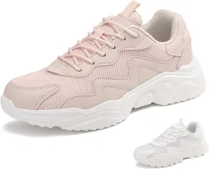 Women's Mesh Lightweight Increasing Running Sneakers Fashion Comfortable Breathable Lace up Soft Sole Non-Slip Walking Casual Sports Shoes Workout Gym Trekking Tennis Sneakers