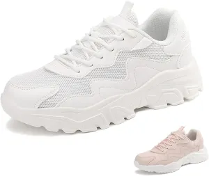 Women's Mesh Lightweight Increasing Running Sneakers Fashion Comfortable Breathable Lace up Soft Sole Non-Slip Walking Casual Sports Shoes Workout Gym Trekking Tennis Sneakers