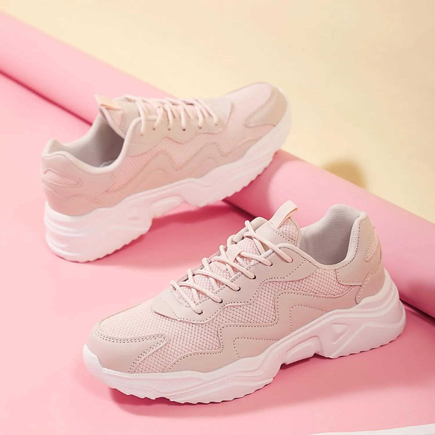 Women's Mesh Lightweight Increasing Running Sneakers Fashion Comfortable Breathable Lace up Soft Sole Non-Slip Walking Casual Sports Shoes Workout Gym Trekking Tennis Sneakers