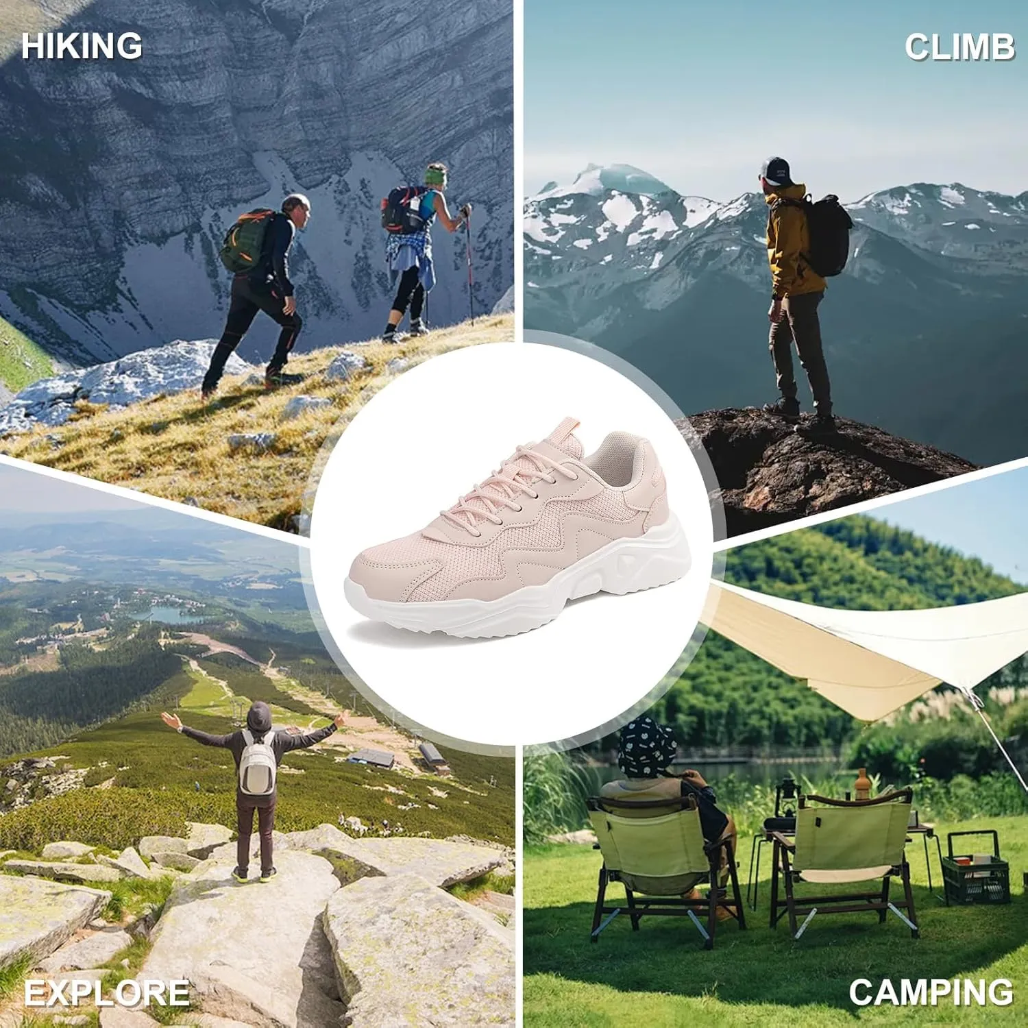 Women's Mesh Lightweight Increasing Running Sneakers Fashion Comfortable Breathable Lace up Soft Sole Non-Slip Walking Casual Sports Shoes Workout Gym Trekking Tennis Sneakers