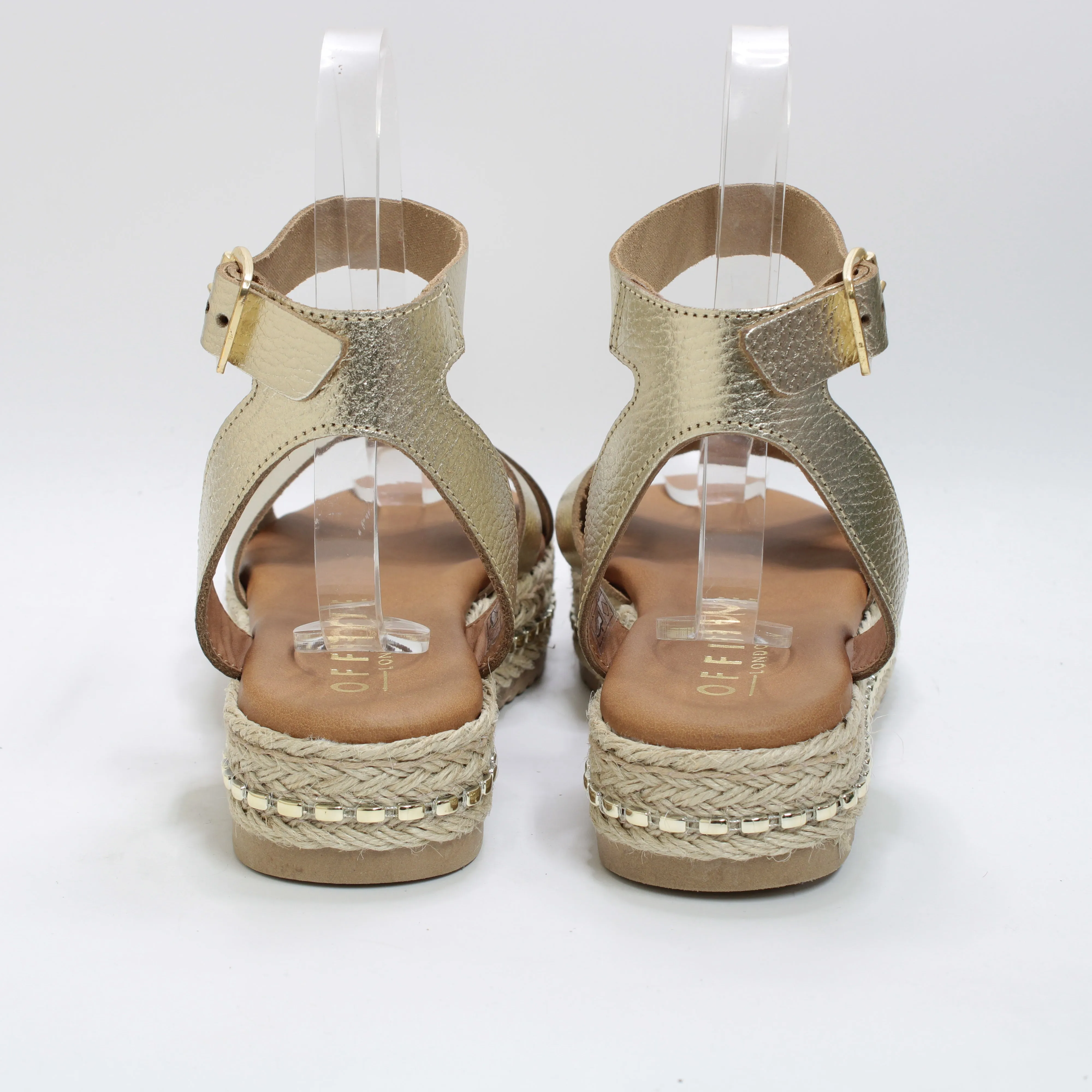 Womens Office Sassy Cross Strap Espadrille Flatform New Gold Leather
