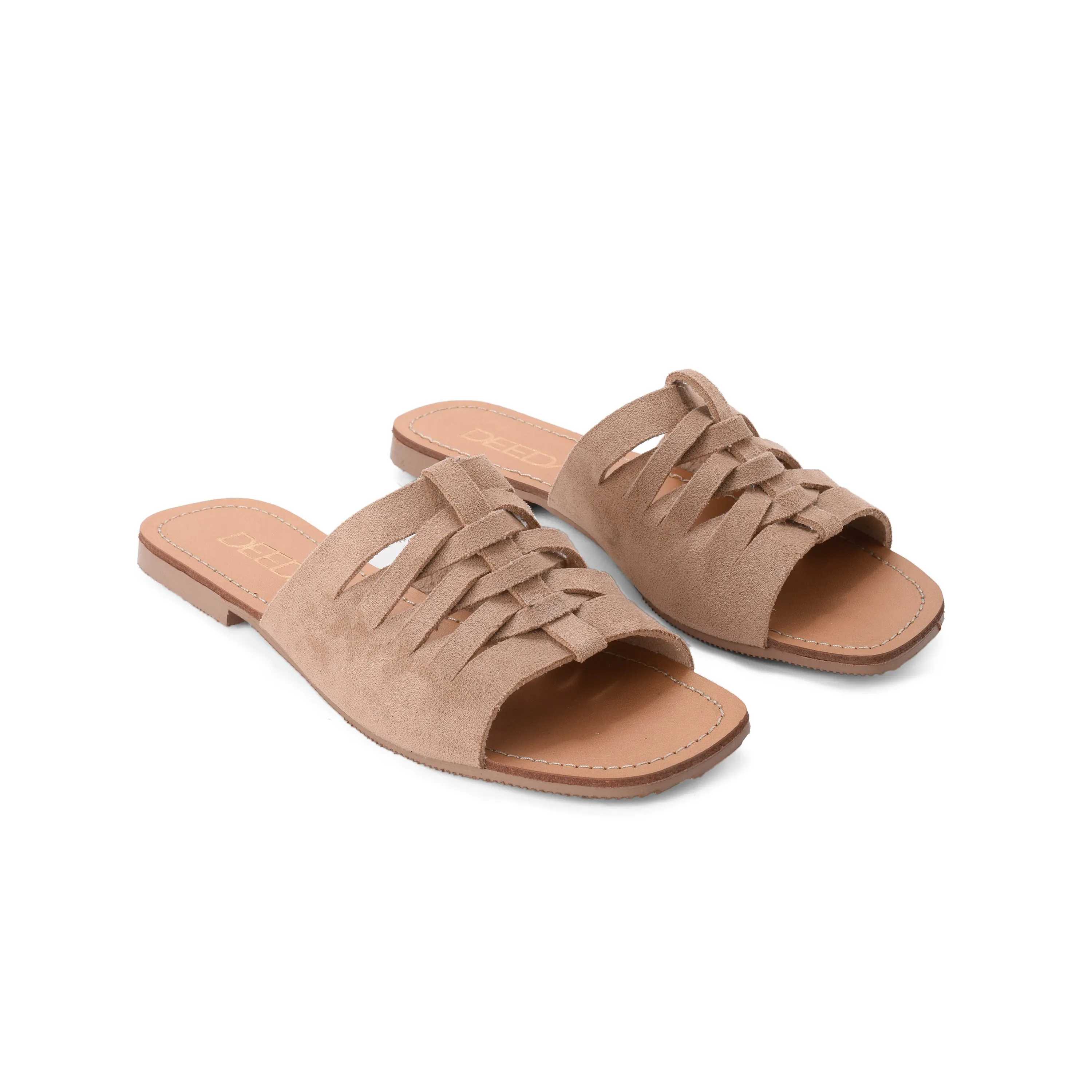 WOVEN SUEDE FLATS - BEIGE
