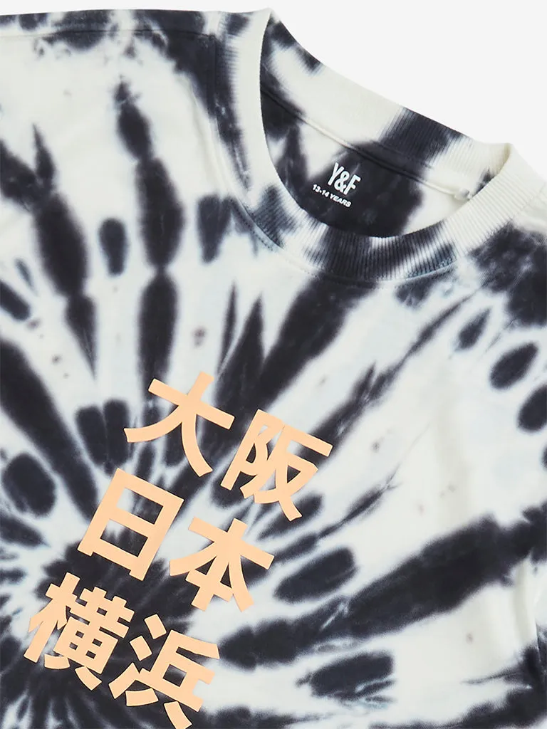 Y&F Kids Black Tie-Dye Design Cotton T-Shirt