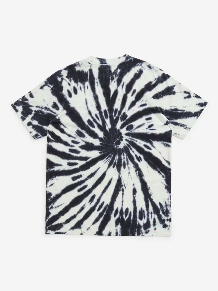 Y&F Kids Black Tie-Dye Design Cotton T-Shirt