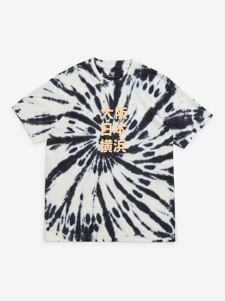 Y&F Kids Black Tie-Dye Design Cotton T-Shirt