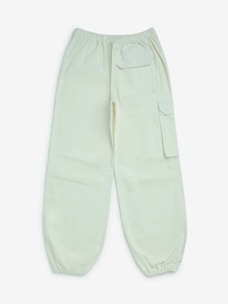 Y&F Kids Off-White High-Rise Cotton Joggers