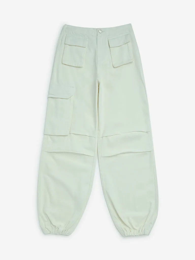 Y&F Kids Off-White High-Rise Cotton Joggers