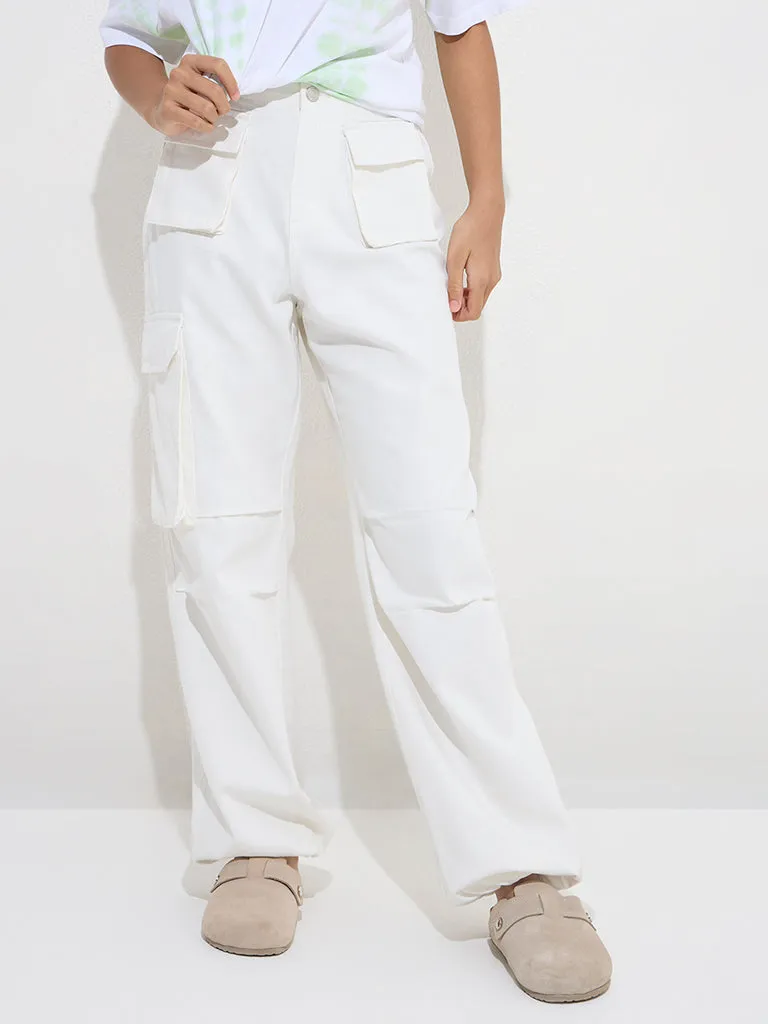 Y&F Kids Off-White High-Rise Cotton Joggers